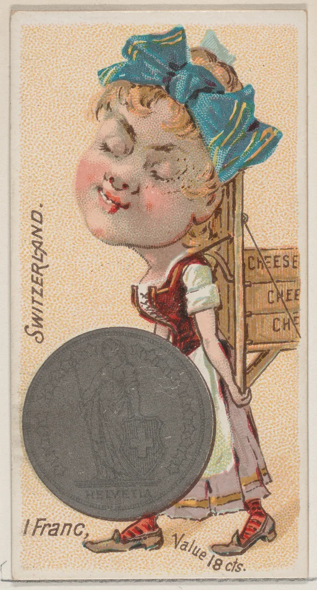Switzerland, 1 Franc, from the series Coins of All Nations (N72, variation 2) for Duke brand cigarettes by W. Duke, Sons & Co., print, 1889
