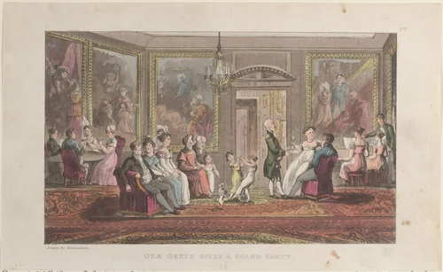 Quae Genus Gives a Grand Party by Thomas Rowlandson, print, 1822
