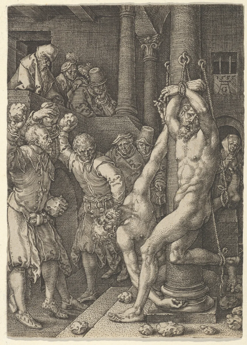 The Stoning of the Elders, from The Story of Susanna by Heinrich Aldegrever, print, 1555