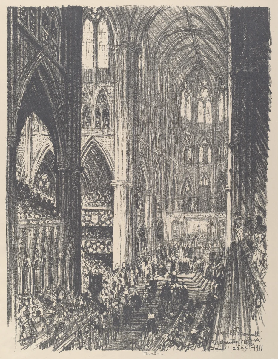 Coronation of King George V and Queen Mary in Westminster Abbey by Joseph Pennell, print, 1911