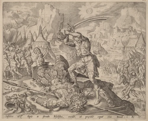 David Cutting Off Goliath's Head by Maerten van Heemskerck, print, 1556