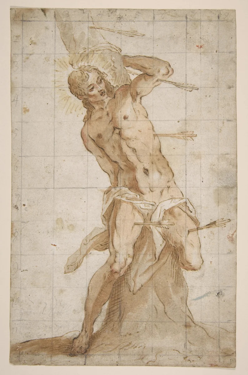 Saint Sebastian by Hans Friedrich Schorer, drawing, 1620-1649