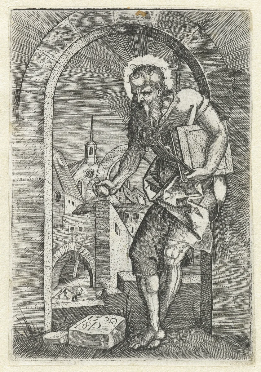 Heilige Hieronymus staand onder een boog by Unknown, print, 1520