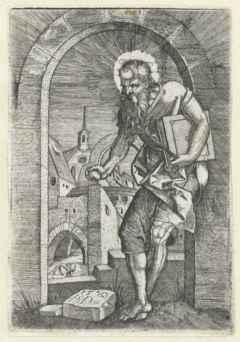 Heilige Hieronymus staand onder een boog by Unknown, print, 1520