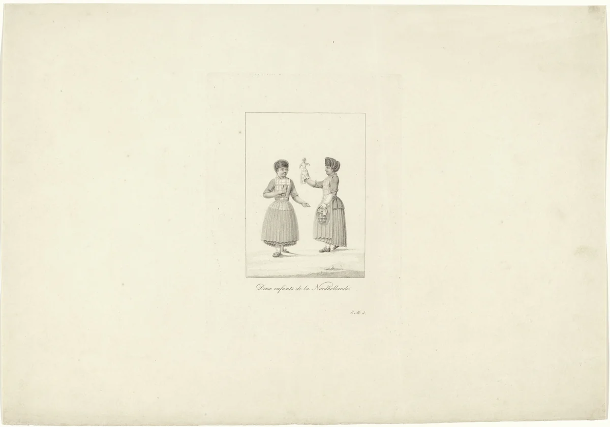 Twee meisjes met een pop by Willem van Senus, print, 1824