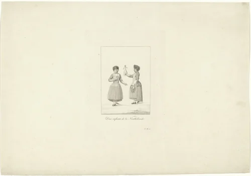 Twee meisjes met een pop by Willem van Senus, print, 1824