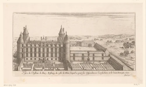 Gezicht op kasteel Bury vanaf de tuinen by Israël Silvestre, print, 1649