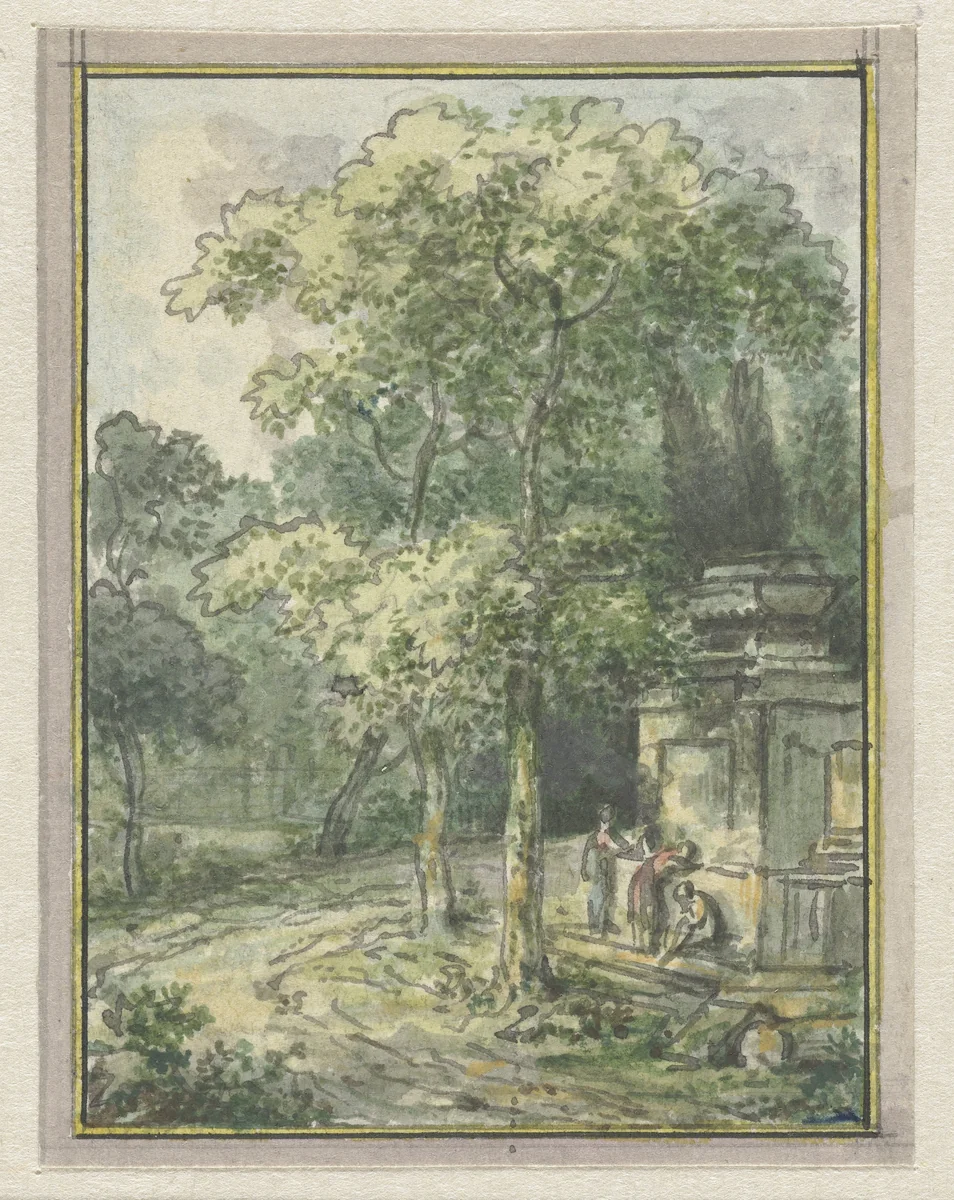 Landschap met fontein by Jurriaan Andriessen, drawing, 1752-1819