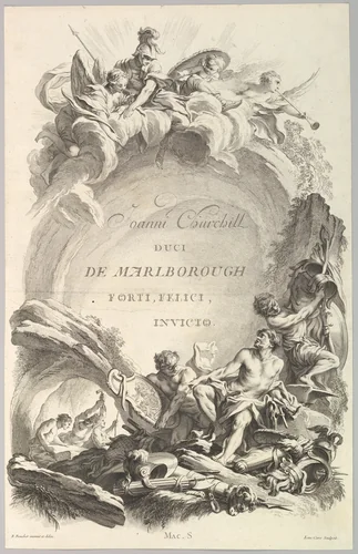 Frontispice pour le "Tombeau de John Churchill, duc de Marlborough" (Frontispiece for the "Tomb of John Churchill, Duke of Marlborough"), from Tombeaux des Princes, des Grands Capitaines et autres Hommes illustres (Tombs of Princes, Great Captains, and other Illustrious Men) by Laurent Cars, print, 1731-1741