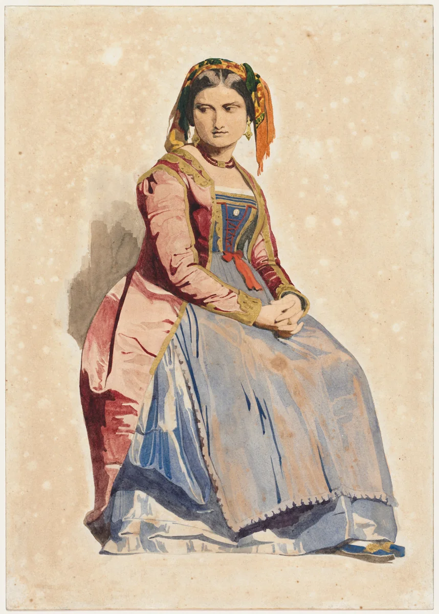 Seated Italian Woman by Dominique Louis Papety, drawing, 1835-1849