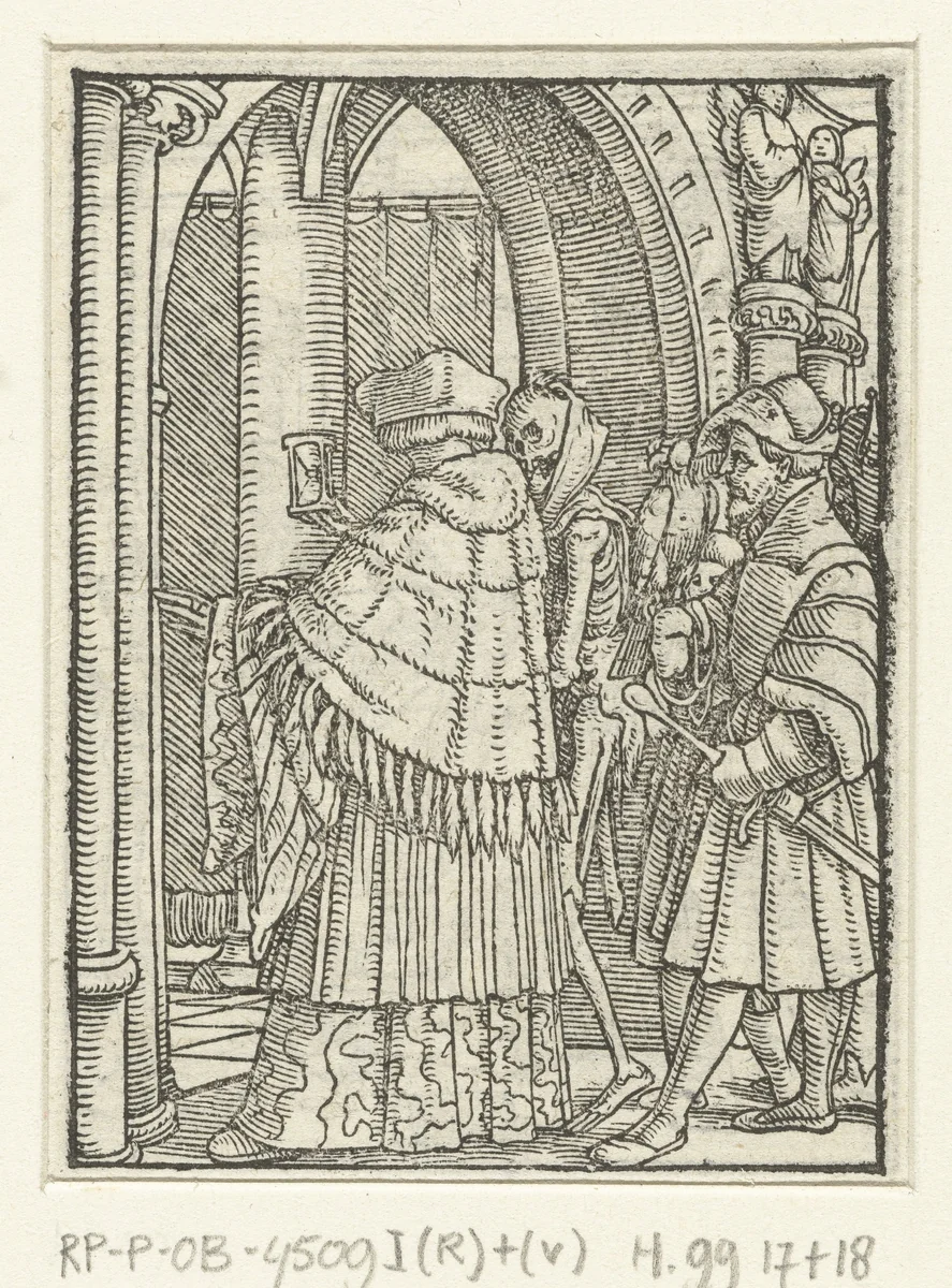 Deken en de Dood by Hans Holbein, print, 1524-1526