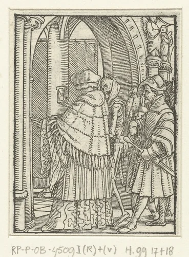 Deken en de Dood by Hans Holbein, print, 1524-1526
