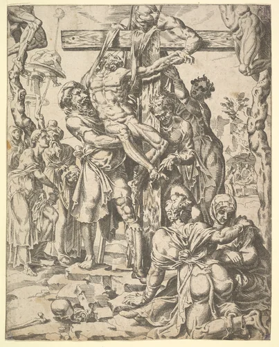 The Descent from the Cross, from The Fall and Salvation of Mankind through the Life and Passion of Christ, plate 27 by Dirck Volckertsz. Coornhert, print, 1548