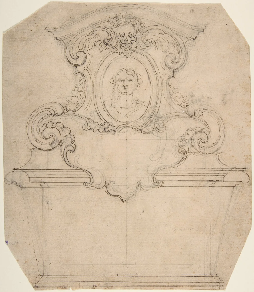 Design for a Tomb of Epitaph (recto); An Unfinished Variation of a Tomb or Epitaph (verso) by Giovanni Battista Foggini, drawing, 1652-1725