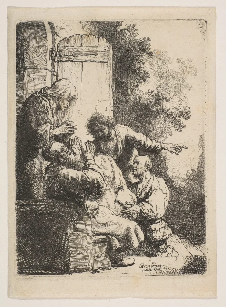 Joseph's Coat Brought to Jacob by Rembrandt van Rijn, print, 1628-1638