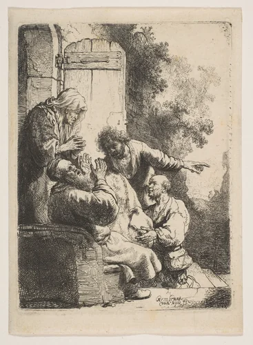 Joseph's Coat Brought to Jacob by Rembrandt van Rijn, print, 1628-1638