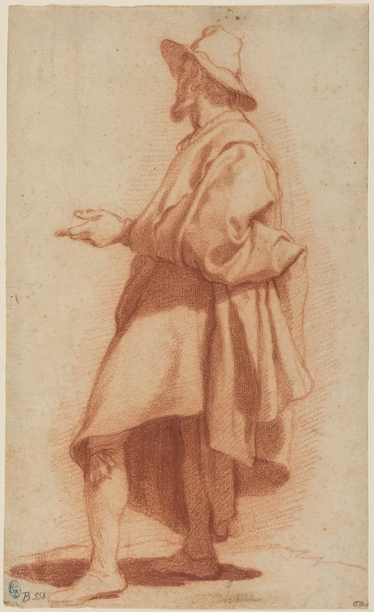 Standing Man Wearing a Cloak and Hat by Matteo Rosselli, drawing, 1597-1607