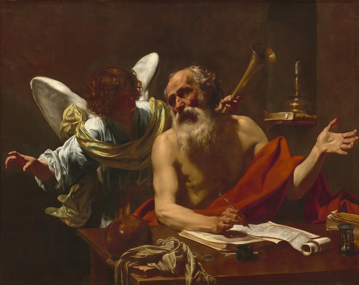 Saint Jerome and the Angel by Simon Vouet, painting, 1622-1625