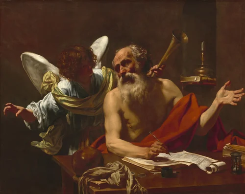 Saint Jerome and the Angel by Simon Vouet, painting, 1622-1625