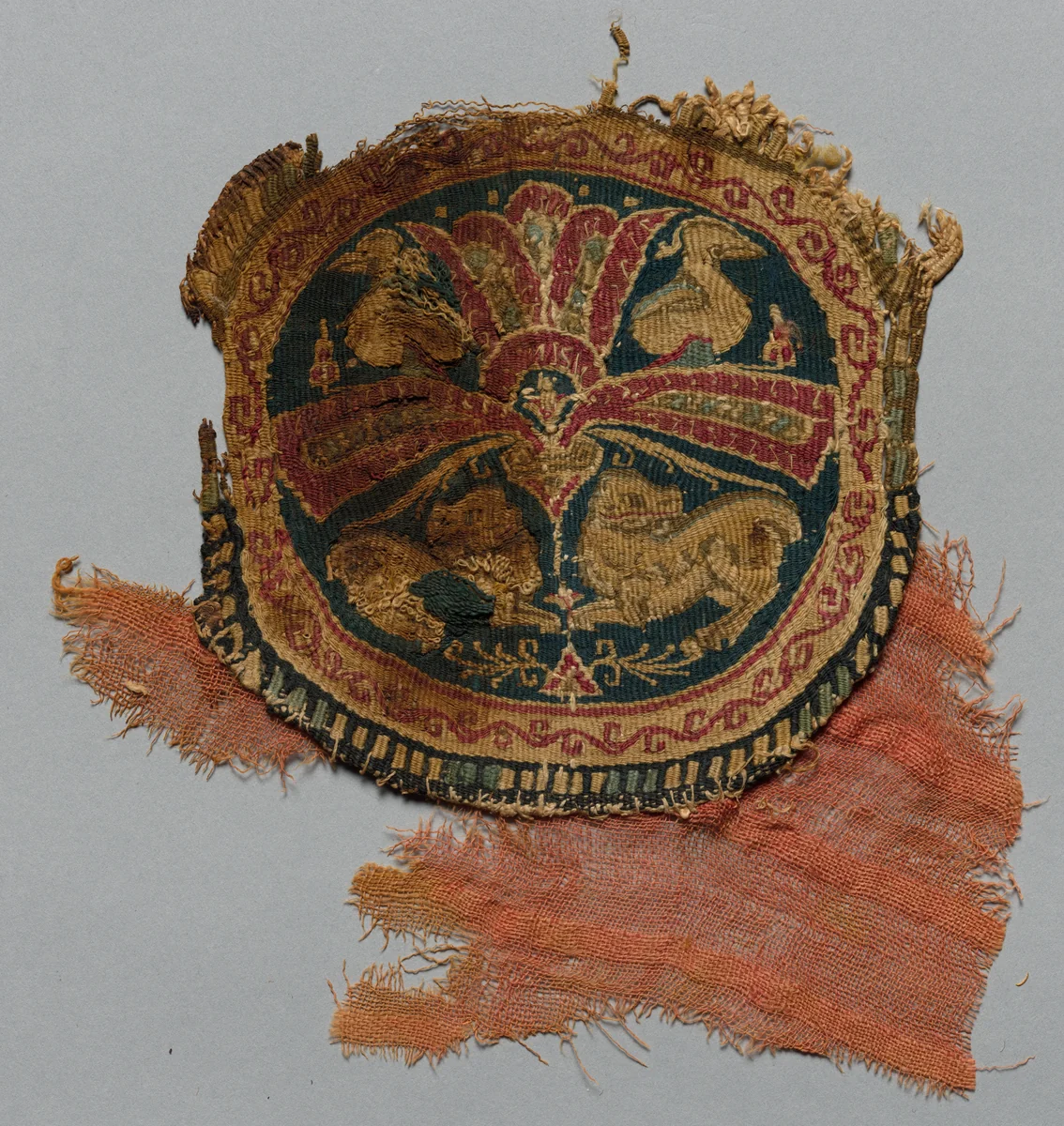Fragment of a Segmentum with Palmette Tree, Lions and Birds by Unknown, textile, 700-899