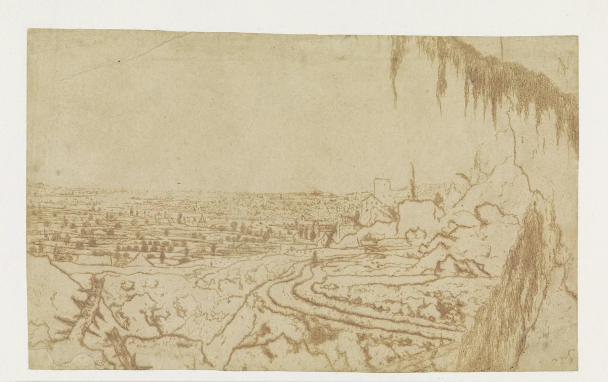 Distant View with a Road and Mossy Branches by Hercules Segers, print, 1622-1625