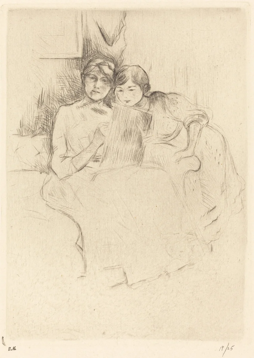 The Drawing Lesson (Berthe Morisot and her Daughter) by Berthe Morisot, print, 1889