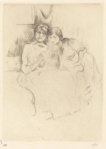 The Drawing Lesson (Berthe Morisot and her Daughter) by Berthe Morisot, print, 1889