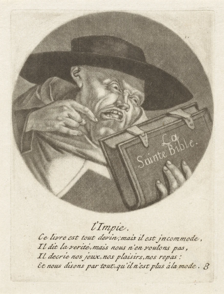 Geestelijke met een bijbel by Jacob Gole, print, 1670-1724