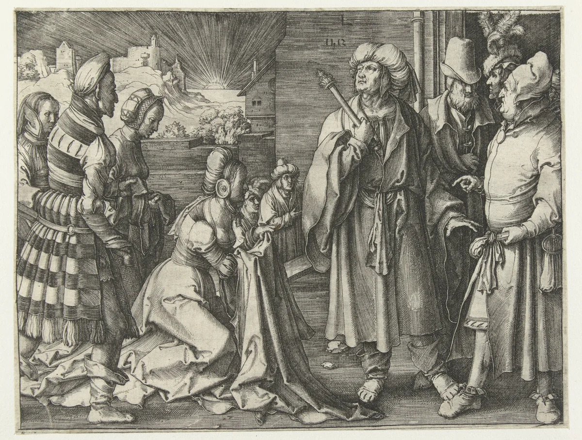 De vrouw van Potifar beschuldigt Jozef by Unknown, print, 1512