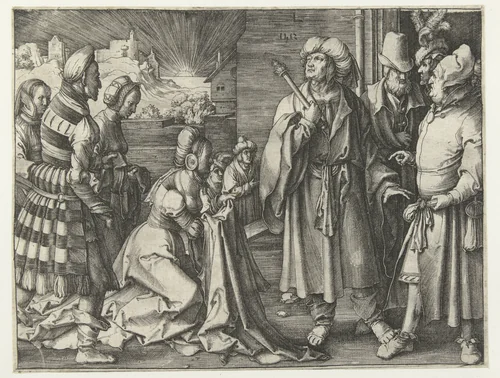 De vrouw van Potifar beschuldigt Jozef by Unknown, print, 1512