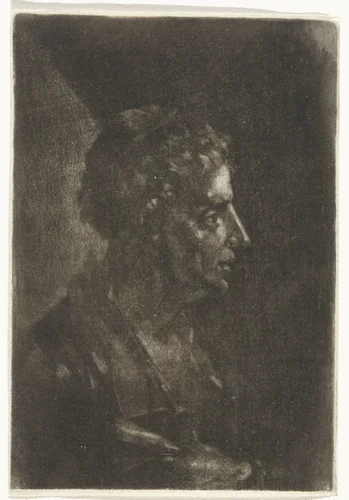 Buste van een man, in profiel by Justus van den Nijpoort, print, 1680-1691