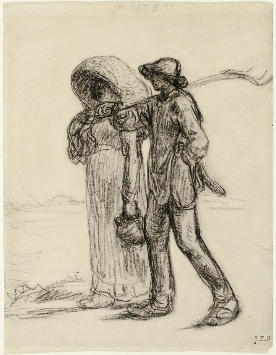 Peasants Going to Work by Jean-François Millet, drawing, 1863