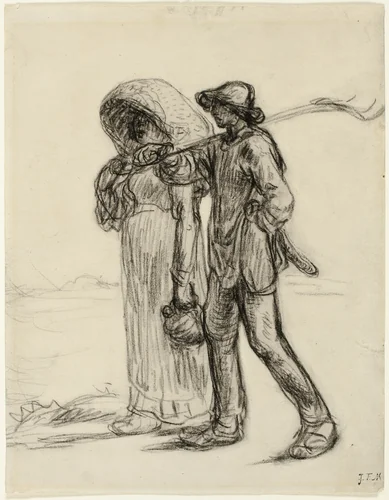 Peasants Going to Work by Jean-François Millet, drawing, 1863