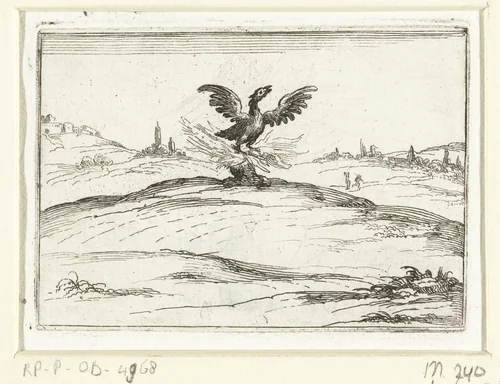 Feniks in het vuur by Jacques Callot, print, 1621-1635