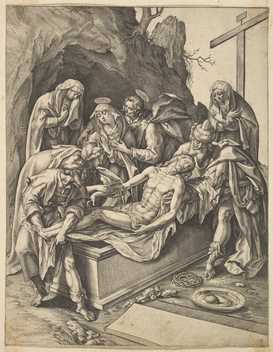 The Entombment by Hieronymus Wierix, print, 1584