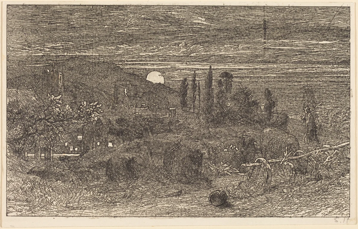 The Rising Moon, or An English Pastoral by Samuel Palmer, print, 1857
