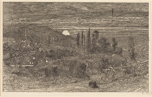 The Rising Moon, or An English Pastoral by Samuel Palmer, print, 1857
