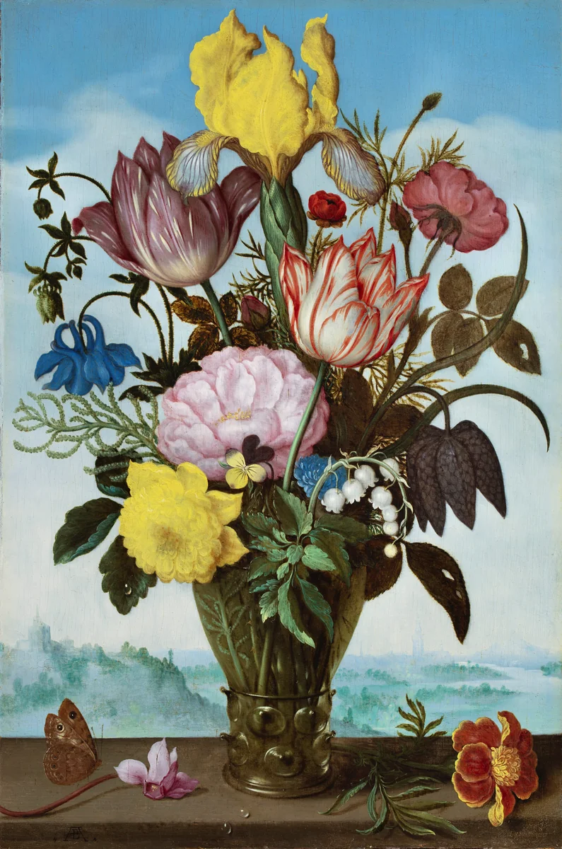 Bouquet of Flowers in a Roemer by Ambrosius Bosschaert, painting, 1615-1625