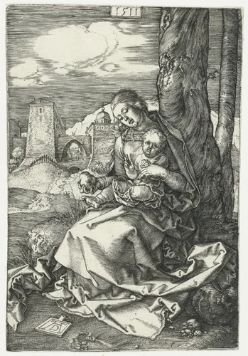 Maria met kind en een peer by Unknown, print, 1511
