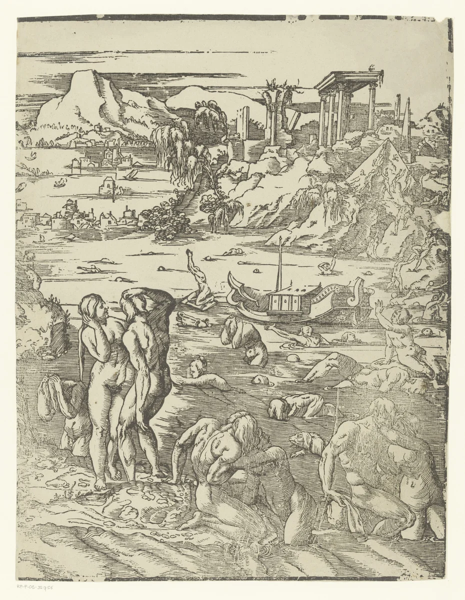 Zondvloed (rechterhelft) by Unknown, print, 1568-1629