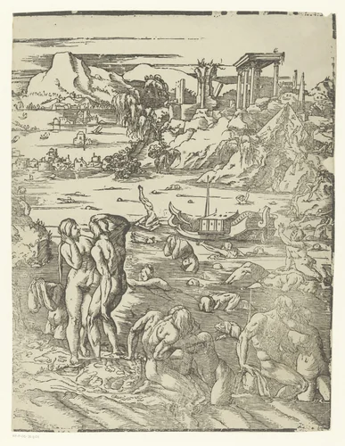Zondvloed (rechterhelft) by Unknown, print, 1568-1629