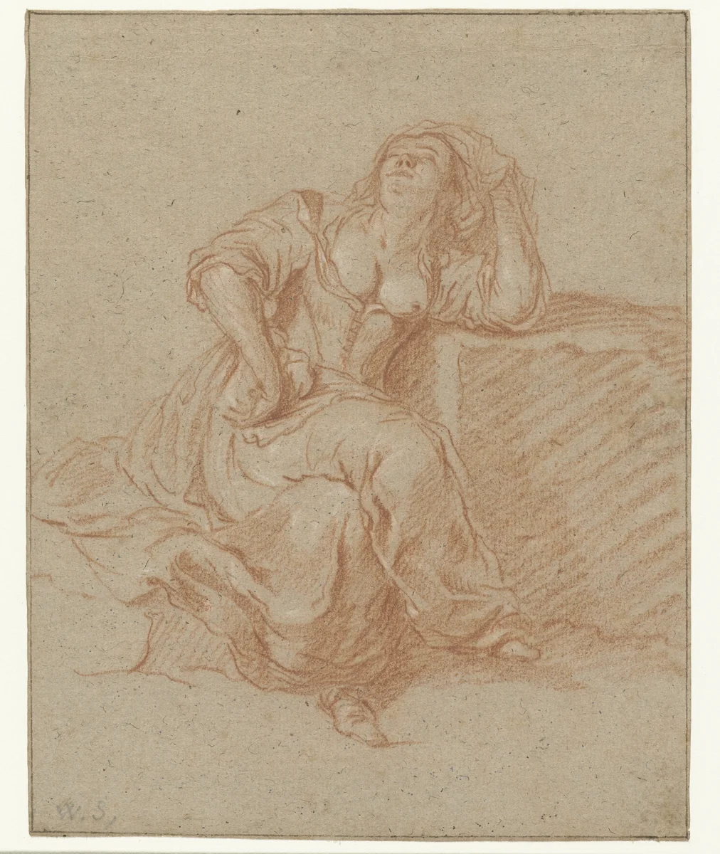 Seated Woman in a Lascivious Pose by Willem Schellinks, drawing, 1656