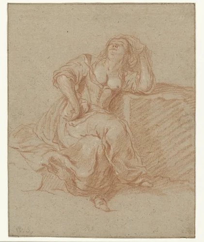 Seated Woman in a Lascivious Pose by Willem Schellinks, drawing, 1656
