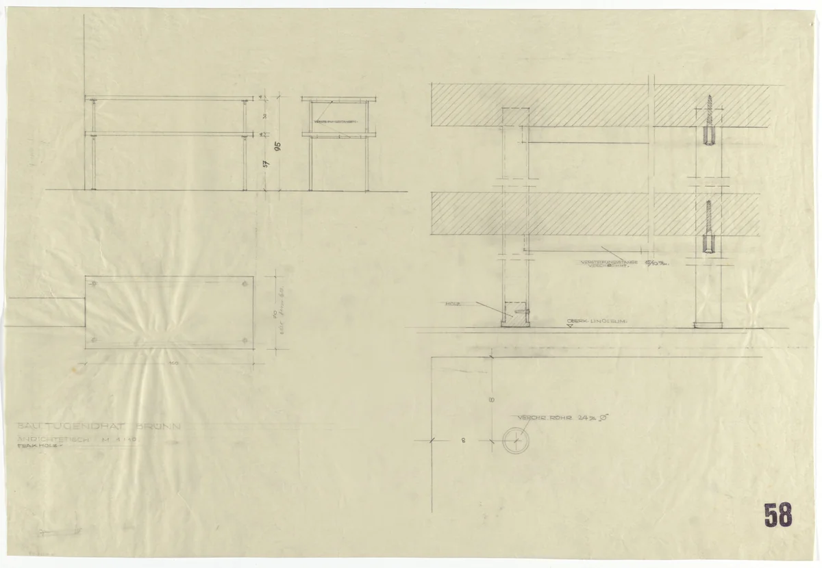Tugendhat House, Brno, Czech Republic (Plan, elevations and section; serving table) by Ludwig Mies van der Rohe, mies van der rohe archive, 1928