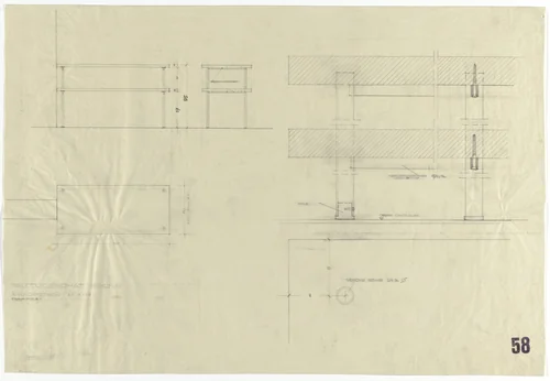 Tugendhat House, Brno, Czech Republic (Plan, elevations and section; serving table) by Ludwig Mies van der Rohe, mies van der rohe archive, 1928