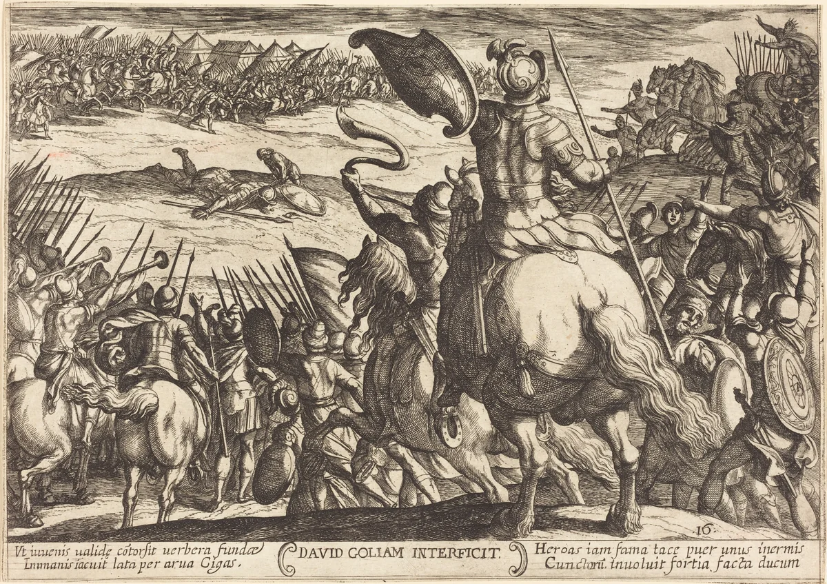 David Kills Goliath by Antonio Tempesta, print, 1613