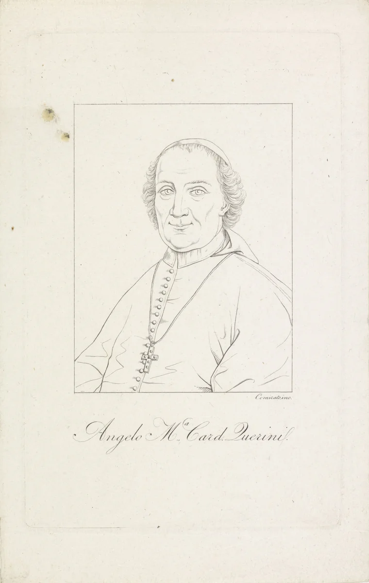 Portret van kardinaal Angelo Maria Quirini by Marco Comirato, print, 1810-1869