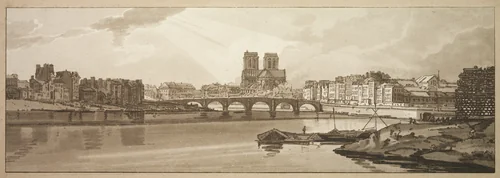 A Selection of Twenty of the Most Picturesque Views in Paris: View of Pont de la Tournelle & Notre Dame taken from the Arsenal by Thomas Girtin, print, 1802