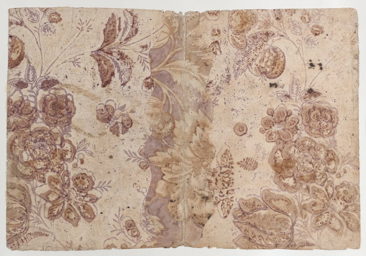Book cover with overall floral and dot pattern by anonymous, print, 1700-1800