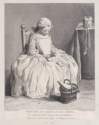 Little Girl with Cherries by Charles Nicolas Cochin, print, 1738